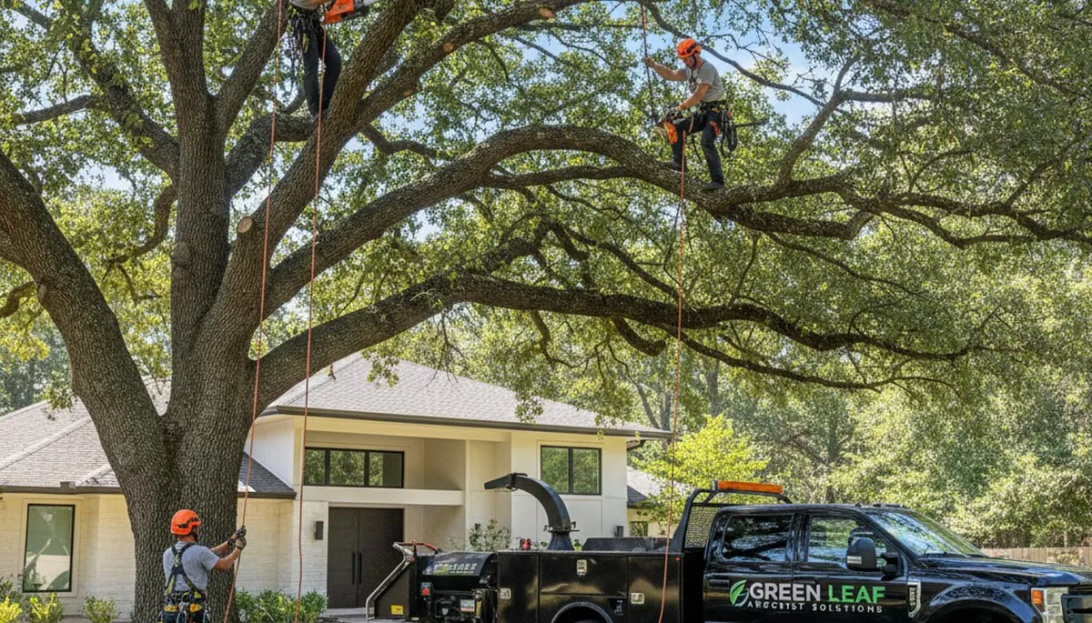 Arborist pruning oak tree branches in Baton Rouge, LA for Chop Chop Tree professional tree service