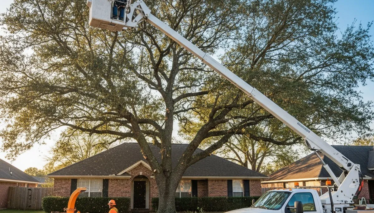 Professional tree removal service in Baton Rouge LA safely cutting and clearing large oak trees