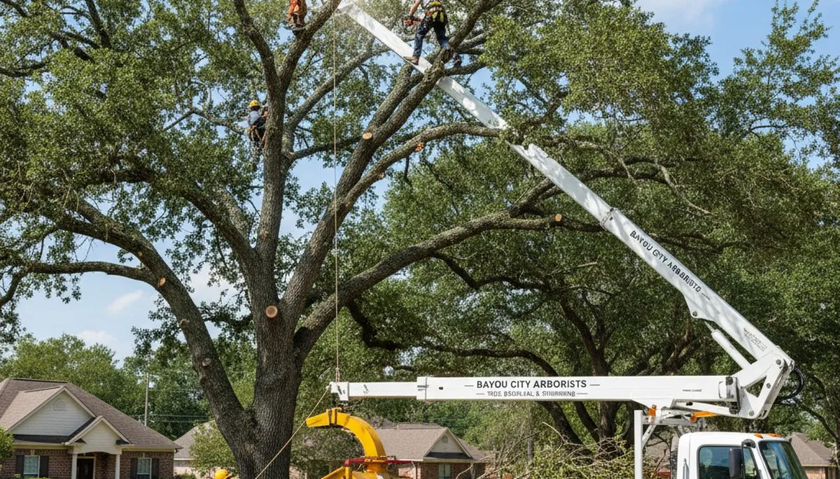 Professional tree removal service in Baton Rouge LA safely clearing large oak trees